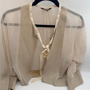 Vintage Rosa Jol Sheer Beige Silk Top | Real Leather | Made in USA